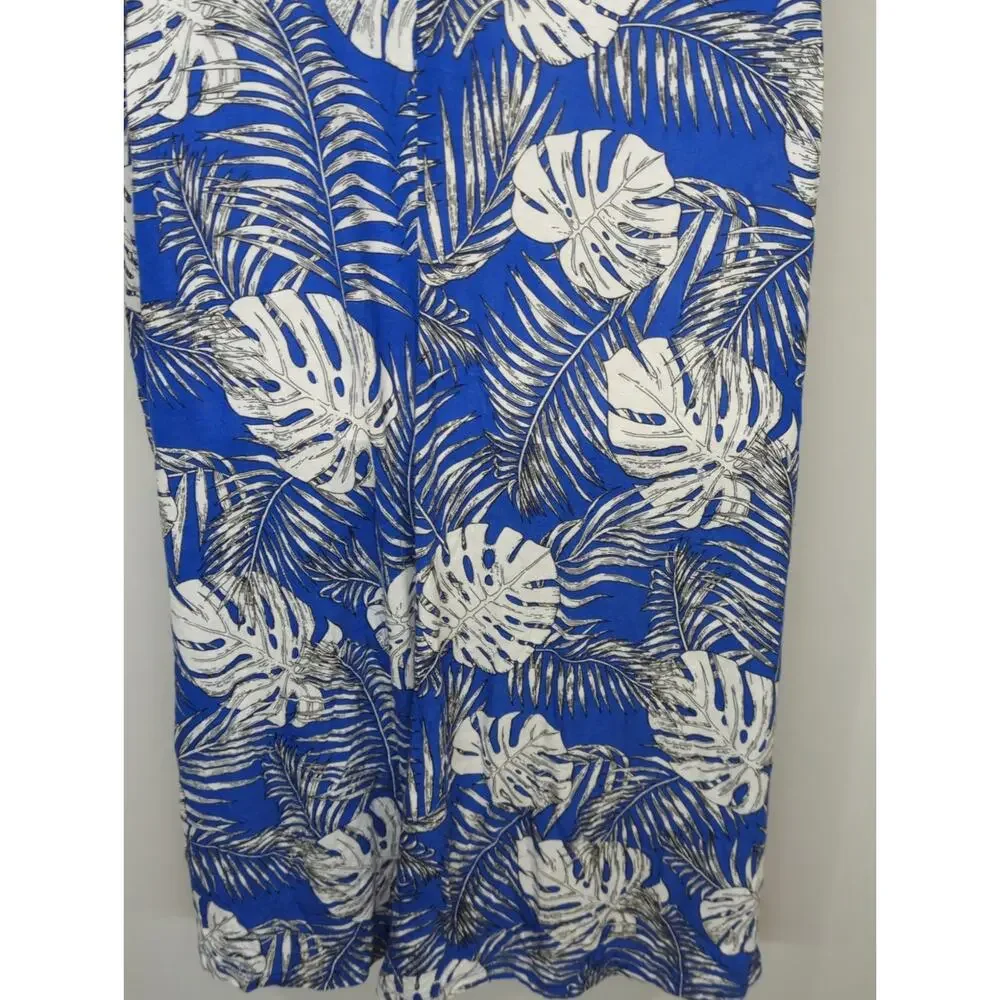 ellos Blue Tropical Scoop Neck Mini Dress‎ LARGE NWT Coastal Beachy Bohemian